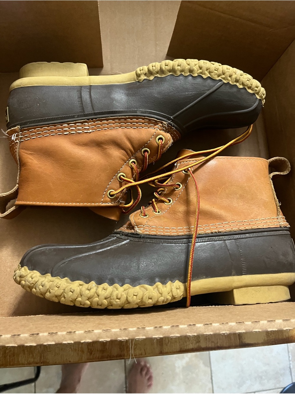 L.L. Bean Men's Brown Leather and Black Rubber Duck Boots